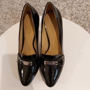 Coach Black patent heeled loafer